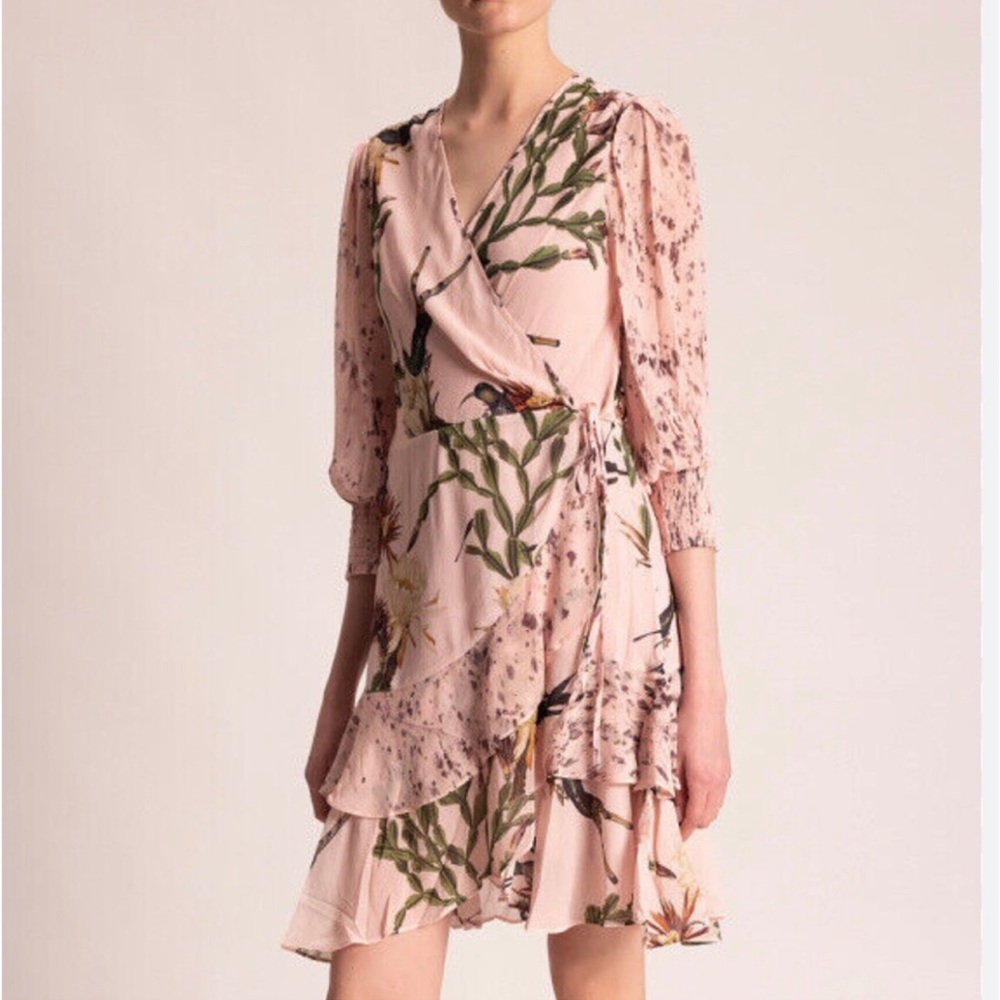 ALL SAINTS NWT ARI NOLINA MINI WRAP DRESS IN CLAY PINK